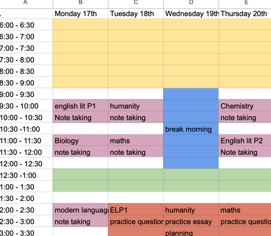 GCSE Feb Half Term revision timetable